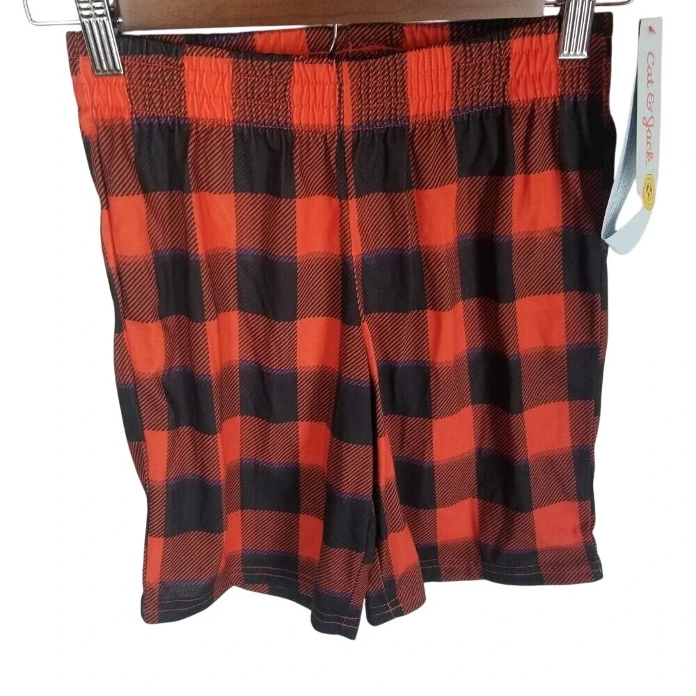 Cat & Jack Kids Orange Halloween Creepy Crew Pajama Set Buffalo Plaid Shorts M 8